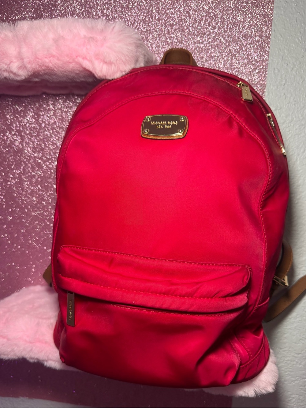 Michael Michael Kors Kelsey Large Backpack - Bright Red / Hot Pink Nylon